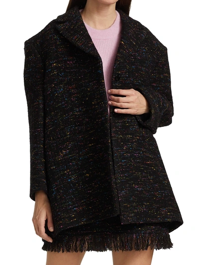 Shop Ganni Rainbow Tweed Oversized Jacket In Black