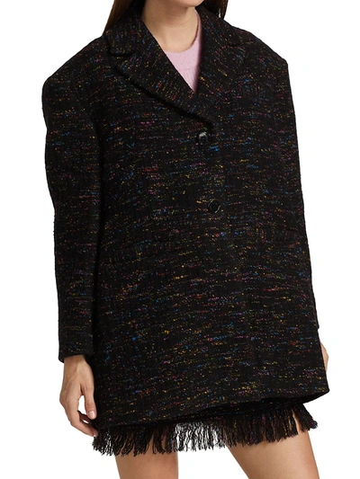 Shop Ganni Rainbow Tweed Oversized Jacket In Black