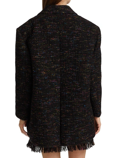 Shop Ganni Rainbow Tweed Oversized Jacket In Black