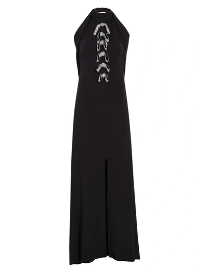 Shop Oscar De La Renta Silk Crystal Bow Gown In Black
