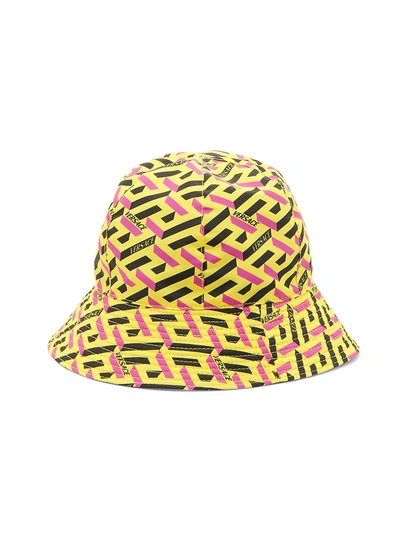 Shop Versace La Greca Print Bucket Hat In Neutral