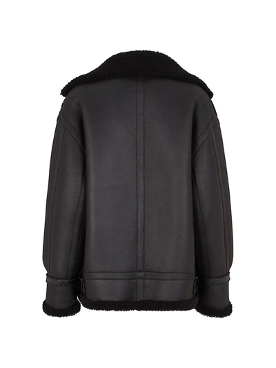 Shop Fendi Women's Logo Leather & Lamb Shearling Jacket In Black