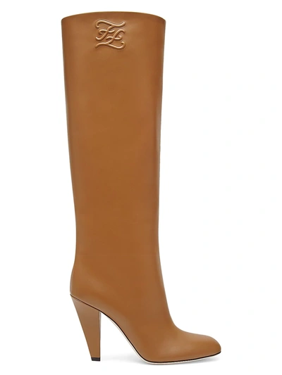 Shop Fendi Show Leather High-heel Boots In Sabbia Bag