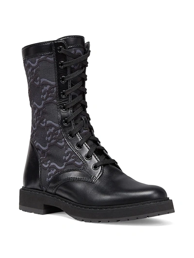 Shop Fendi Women's Ff Karligraphy Leather Combat Boots In Black