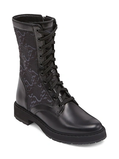 Shop Fendi Women's Ff Karligraphy Leather Combat Boots In Black