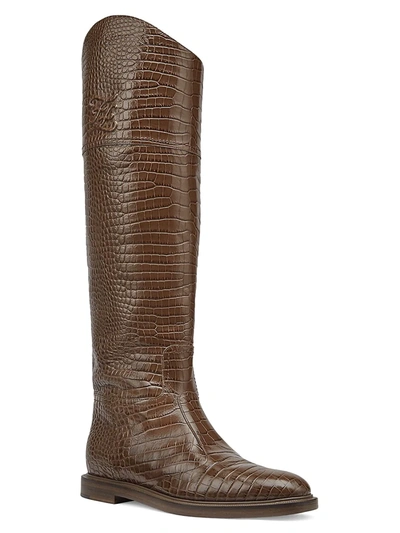 Shop Fendi Women's Croc-embossed Leather Tall Boots In Maya Maya