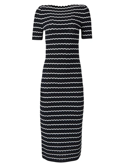 Shop Carolina Herrera Stripe Knit Midi-dress In Midnight Multi
