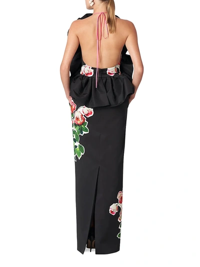 Shop Carolina Herrera Women's Open Back Ruffle Gown In Black Multi