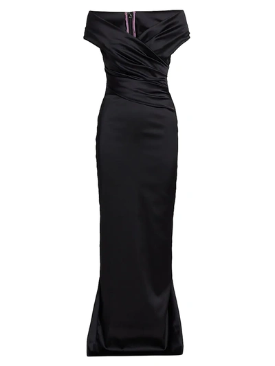 Shop Talbot Runhof Women's Off-the-shoulder Satin Gown In Black