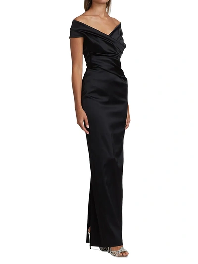 Shop Talbot Runhof Women's Off-the-shoulder Satin Gown In Black