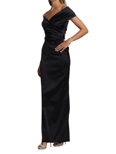 Shop Talbot Runhof Women's Off-the-shoulder Satin Gown In Black