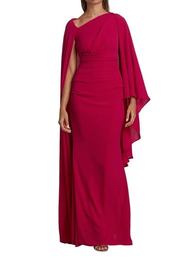 Shop Talbot Runhof Women's Trailing Cape Gown In Teaberry