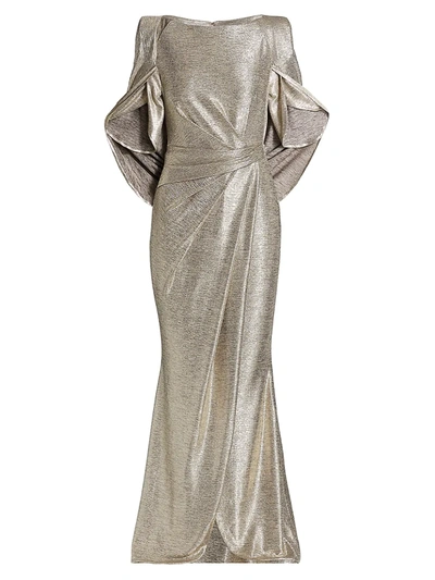 Shop Talbot Runhof Metallic Cape Gown In Brass