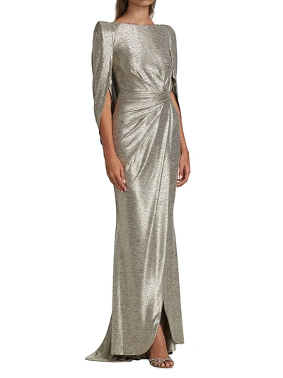 Shop Talbot Runhof Metallic Cape Gown In Brass