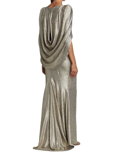 Shop Talbot Runhof Metallic Cape Gown In Brass