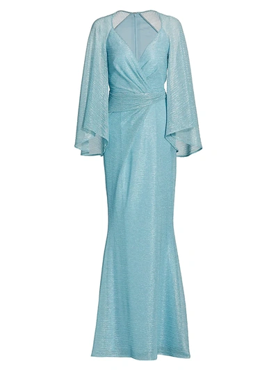 Shop Talbot Runhof Women's Metallic Cape Sleeve Gown In Sky