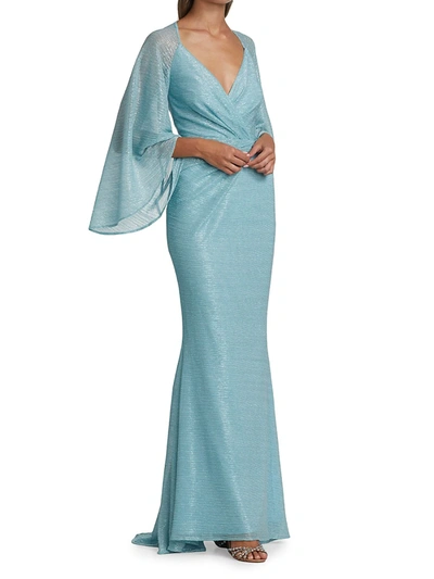 Shop Talbot Runhof Women's Metallic Cape Sleeve Gown In Sky