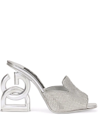 Shop Dolce & Gabbana 3.5 105mm Rhinestone-embellished Mules In Silber