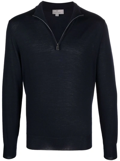 Canali Ribbed-knit Crew Neck Sweater In Blau