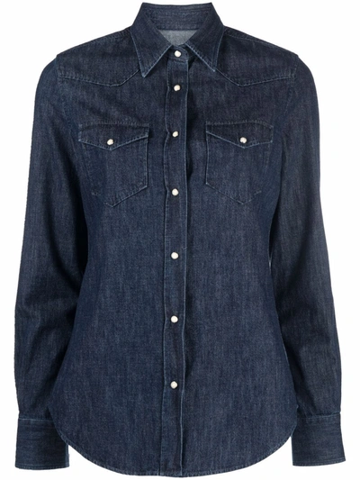 Shop Xacus Long-sleeved Denim Shirt In Blau