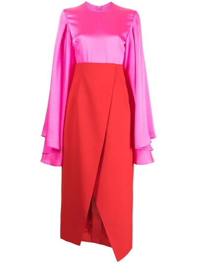 Shop Solace London Colour-block Satin-finish Asymmetric Dress In Rot