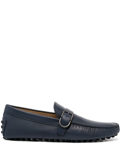 Shop Tod's Gommino Buckle Leather Loafers In Blau