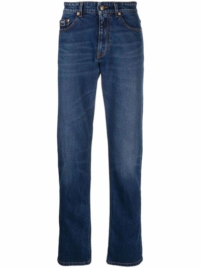 Shop Versace Jeans Couture Logo-print Straight Jeans In Blau