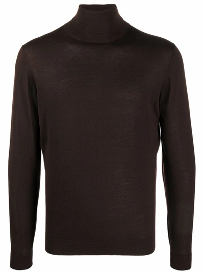 Shop Dell'oglio Roll-neck Merino Jumper In Braun