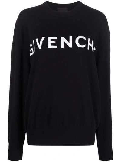 Shop Givenchy Crew-neck Logo Intarsia-knit Jumper In Schwarz