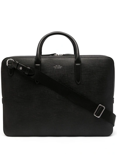 Smythson Large Ludlow Pebbled Leather Briefcase In Black