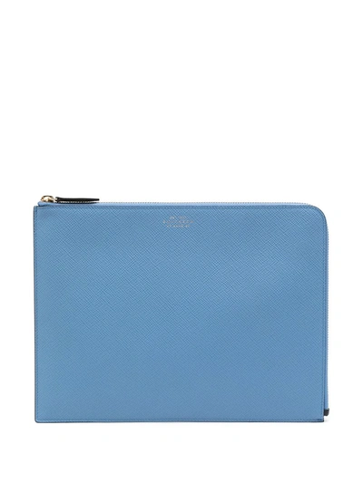 Shop Smythson Panama Grained Leather Pouch In Blue