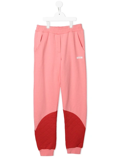 Shop Msgm Teen Quilted Panel Track Pants In Pink