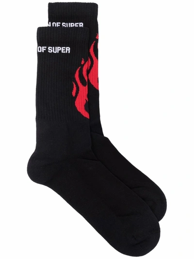 Shop Vision Of Super Logo-print Flame-detail Socks In Black