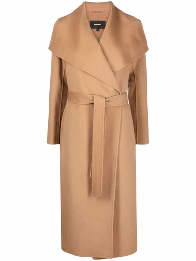 Shop Mackage Felted-wool Belted Coat In Brown
