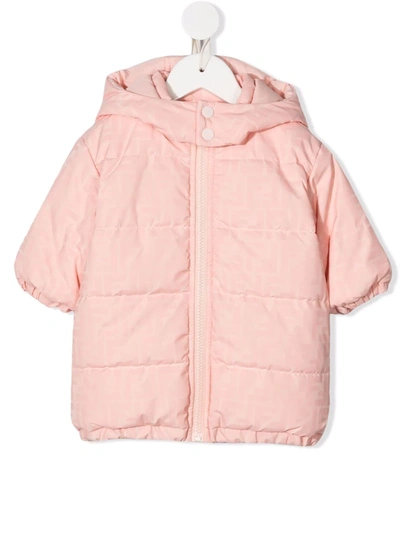 Shop Fendi Puffer Baby Coat In Pink