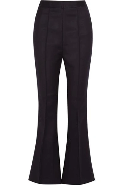 Shop Marni Cropped Wool-twill Flared Pants In Blue