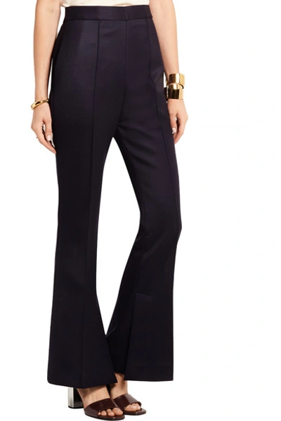 Shop Marni Cropped Wool-twill Flared Pants In Blue