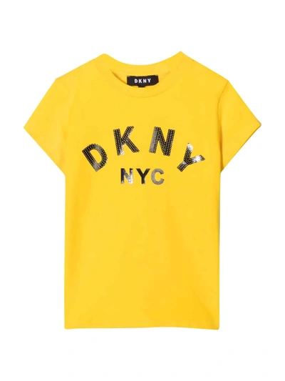 Shop Dkny Unisex Yellow T-shirt In Giallo