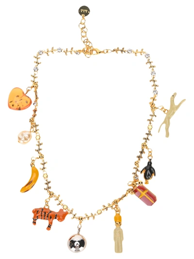 Shop Marni Charm Crystal Leaf Necklace In Multicolor