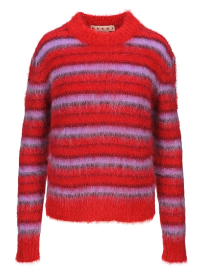 Shop Marni Mohair Striped Jumper In Red Stripes