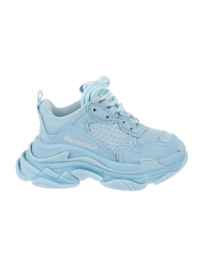 Shop Balenciaga Kids Light Blue Triple S Sneakers In Light Blue/white