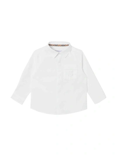 Shop Burberry Newborn White Shirt In Bianco