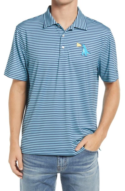 Shop Chubbies The Fired Up Stripe T-rex Graphic Polo In Turquoise/ Aqua