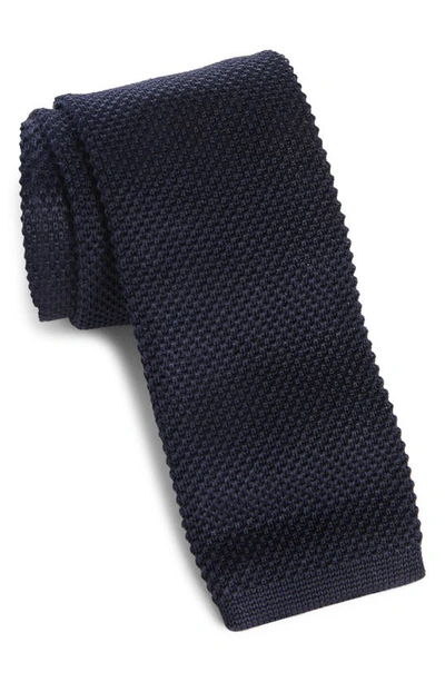 Shop Hugo Boss Knit Cotton Tie In Dark Blue