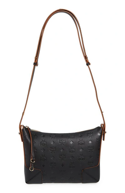 Shop Mcm Medium Klara Visetos Leather Shoulder Bag In Black