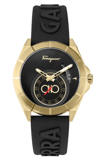 Shop Ferragamo Urban Silicone Strap Watch, 43mm In Ip Yellow Gold/ Black
