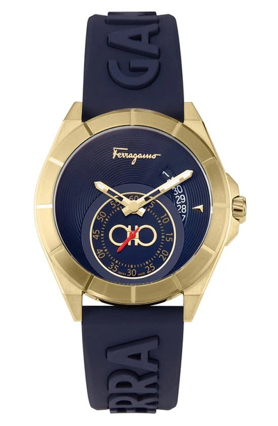 Shop Ferragamo Salvatore  Urban Silicone Strap Watch, 43mm In Yellow Gold/ Blue