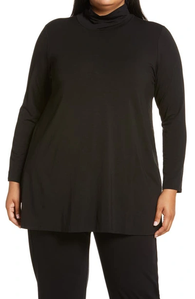Shop Eileen Fisher Scrunch Neck Jersey Tunic In Black