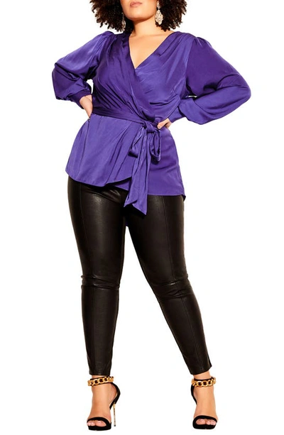 Shop City Chic Opulent High-low Faux Wrap Top In Royal Purple