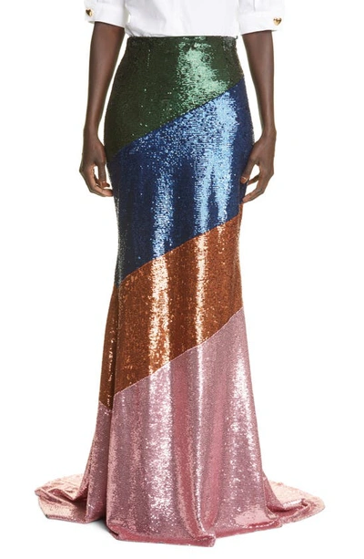 Shop Carolina Herrera Colorblock Sequin Skirt In Multi